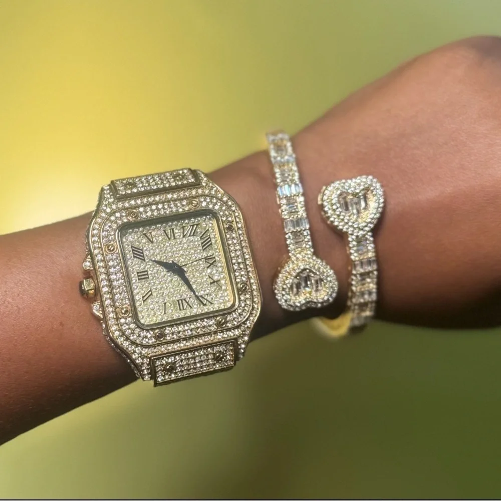 Gold Women's Watch and Bracelet Set